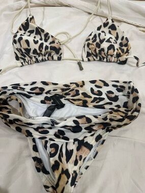 Vix Leopard-Print Triangle Bikini in Black and Cream